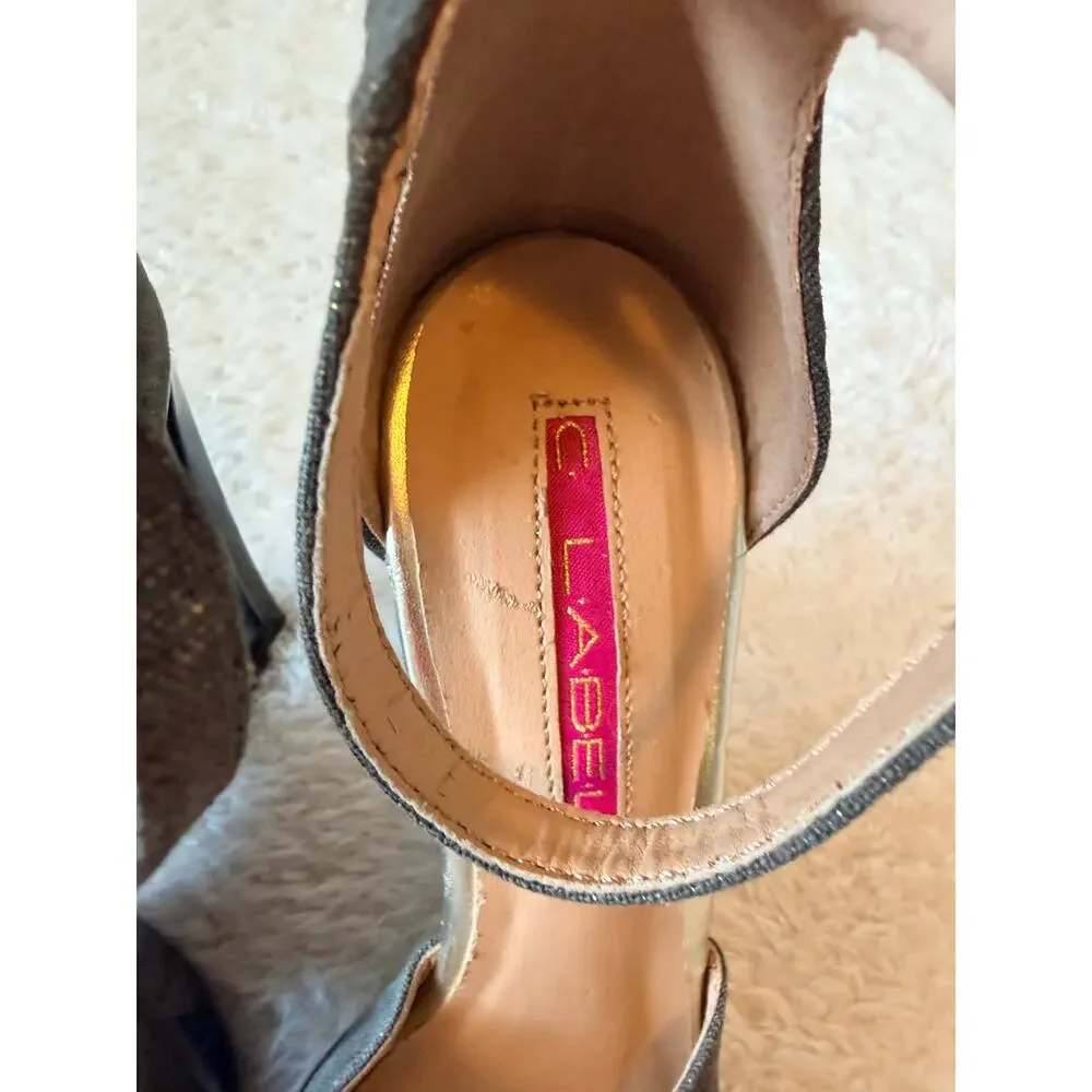 C Label Dolce 4 Gray Shimmer Platform Heels Open Toe Size 8.5